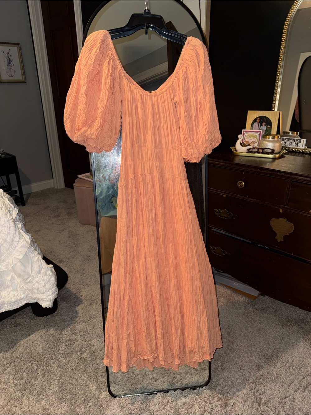 Anthropologie Peach Puff-Sleeve Maxi Dress